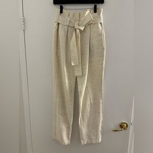 Chelsea and Walker Cream Tie-Waist paper bag waist Women's Pants
